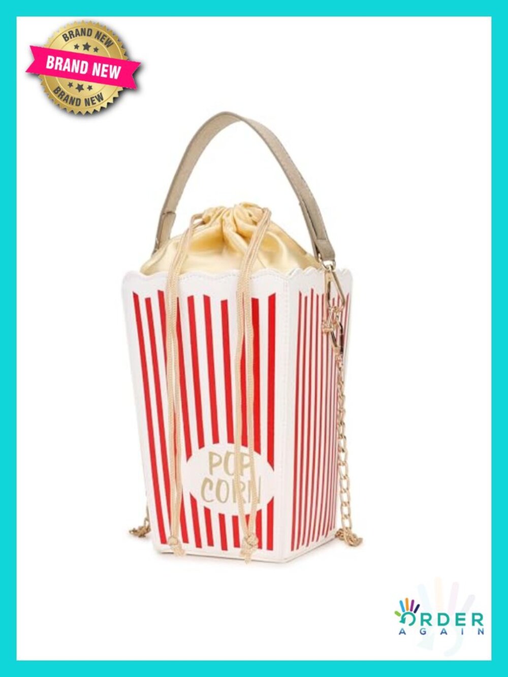 Popcorn Shaped Crossbody Bag with Faux Leather and Detachable Chain Strap